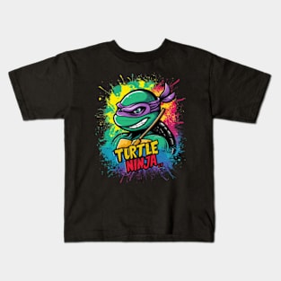 A striking and vibrant illustration of a ninja turtle, wearing a pair of sleek headphones_2 Kids T-Shirt